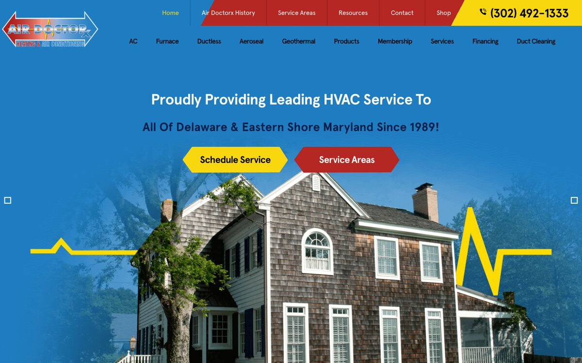 Air Doctorx website before the rebuild, desktop: 