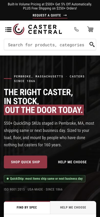 Caster Central website built by Bear North Digital, on a phone