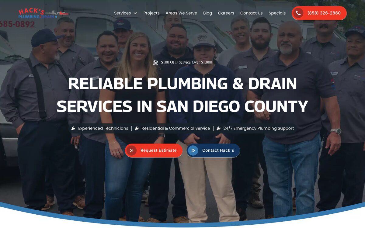 Hack's Plumbing & Drain website built by Bear North Digital, desktop