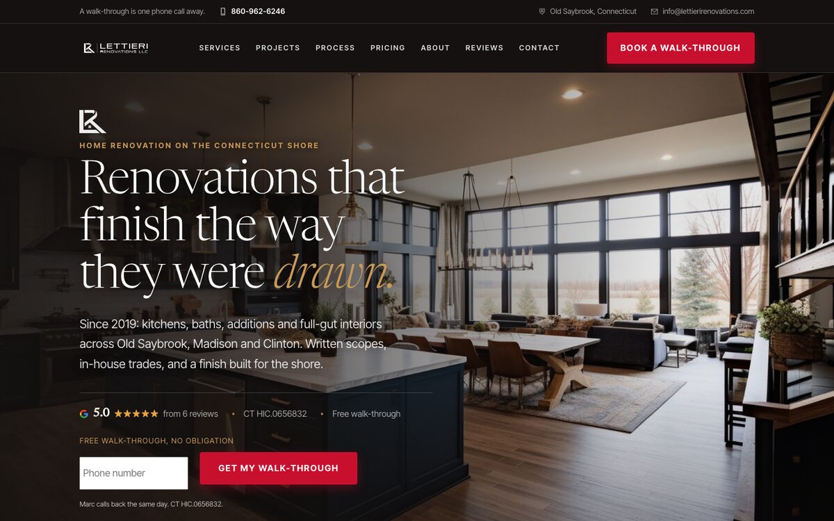 Lettieri Renovations website built by Bear North Digital, desktop
