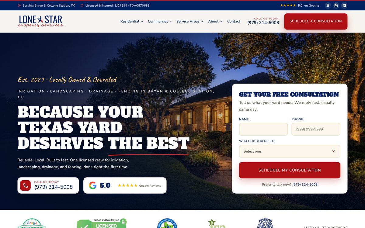 Lone Star Property Services website built by Bear North Digital, desktop