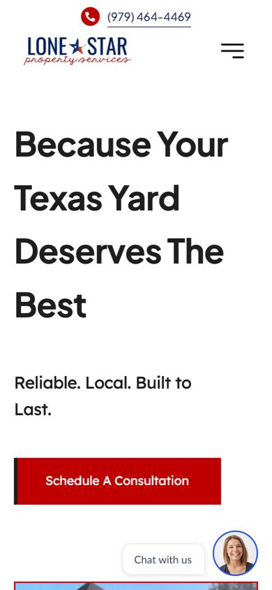 Lone Star Property Services website before the rebuild, on a phone