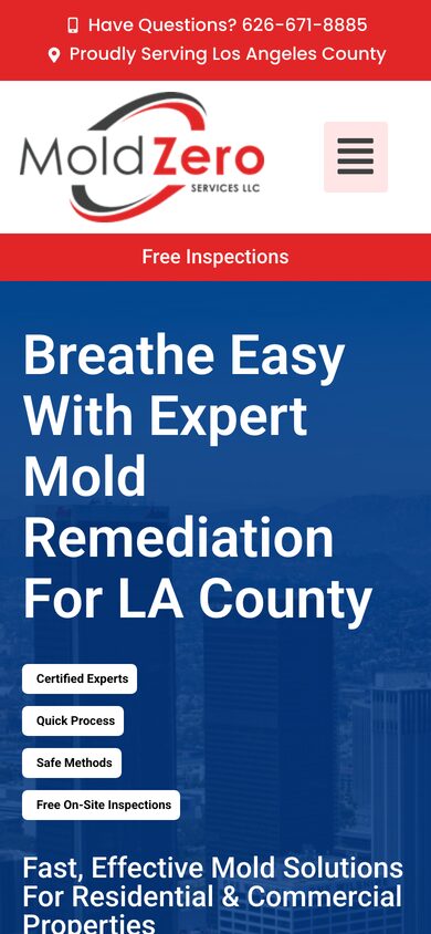Mold Zero website before the rebuild, on a phone