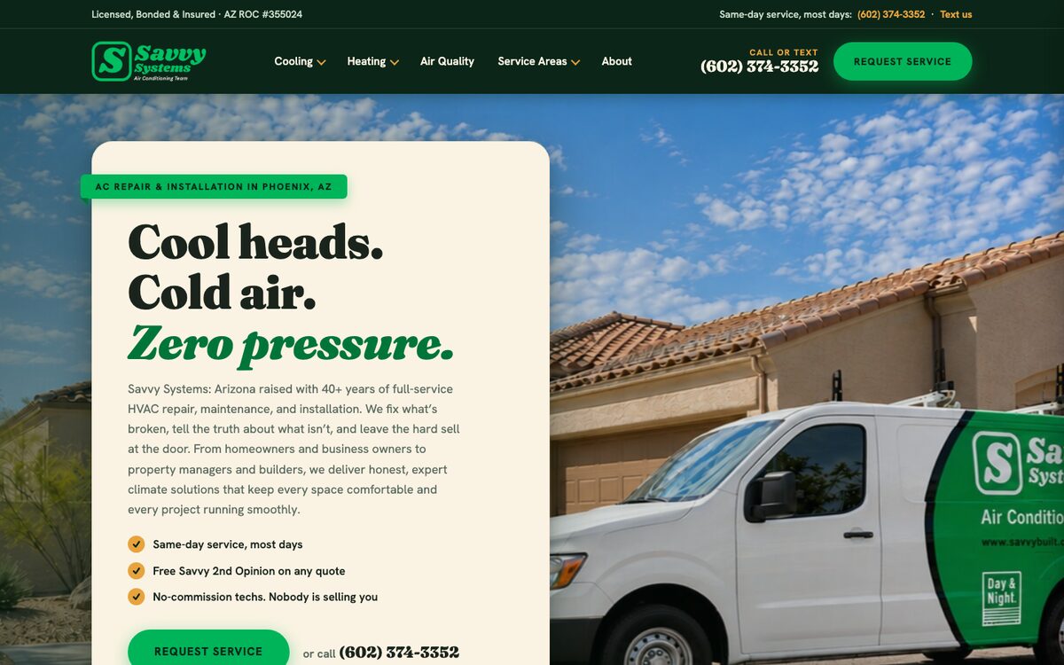 Savvy Systems website built by Bear North Digital, desktop