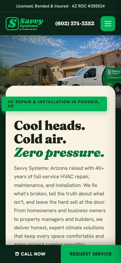 Savvy Systems website built by Bear North Digital, on a phone