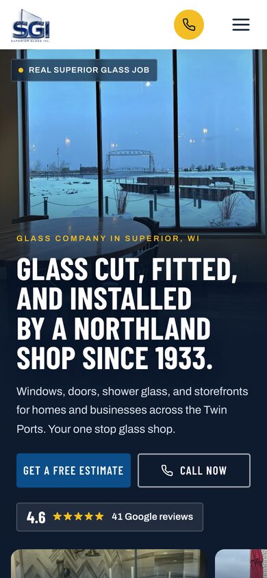 Superior Glass website built by Bear North Digital, on a phone
