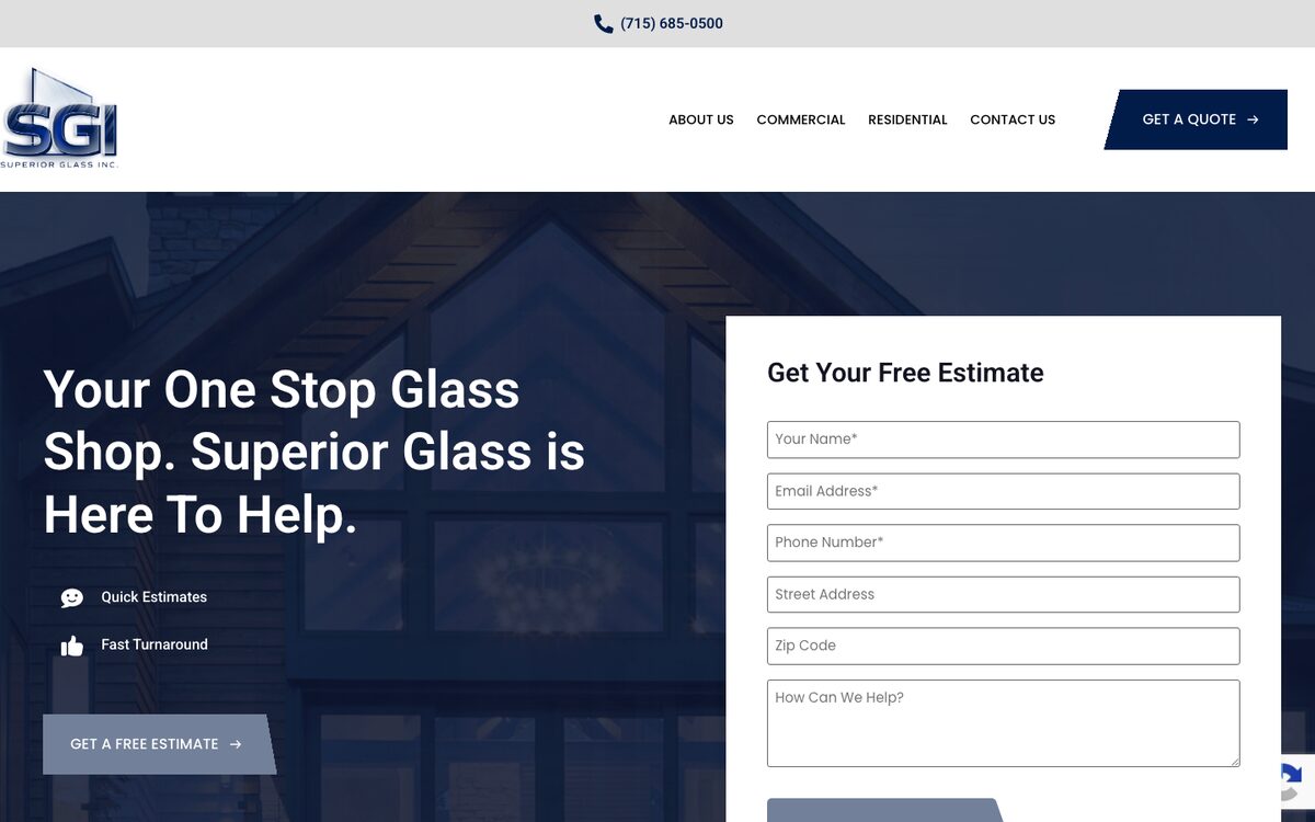 Superior Glass website before the rebuild, desktop: hours before launch