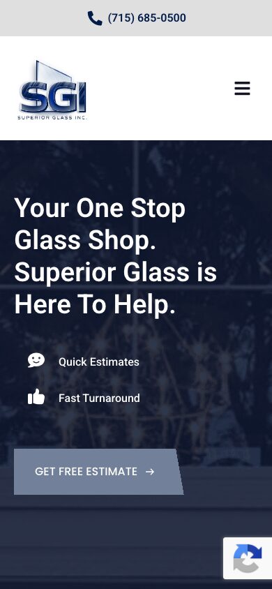 Superior Glass website before the rebuild, on a phone
